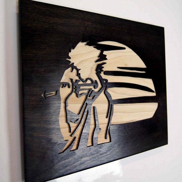 Samurai wood relief